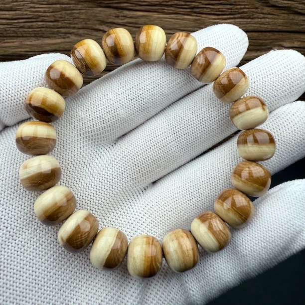 Q2992天然猛犸 咖料汉堡珠手串11*10mm一物一图假一罚十