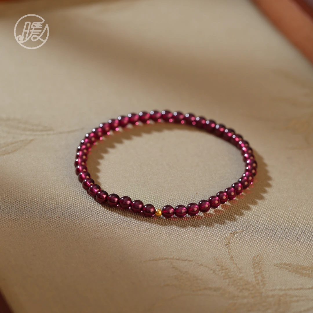 单圈石榴石手串4mm搭配18k金配件手链D2363多样性发一