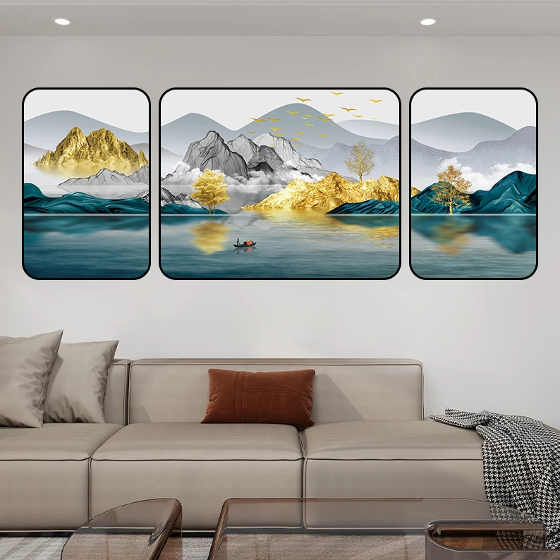 M006水墨山水背有靠山客厅装饰画晶瓷镶钻挂画经典沙发装饰画