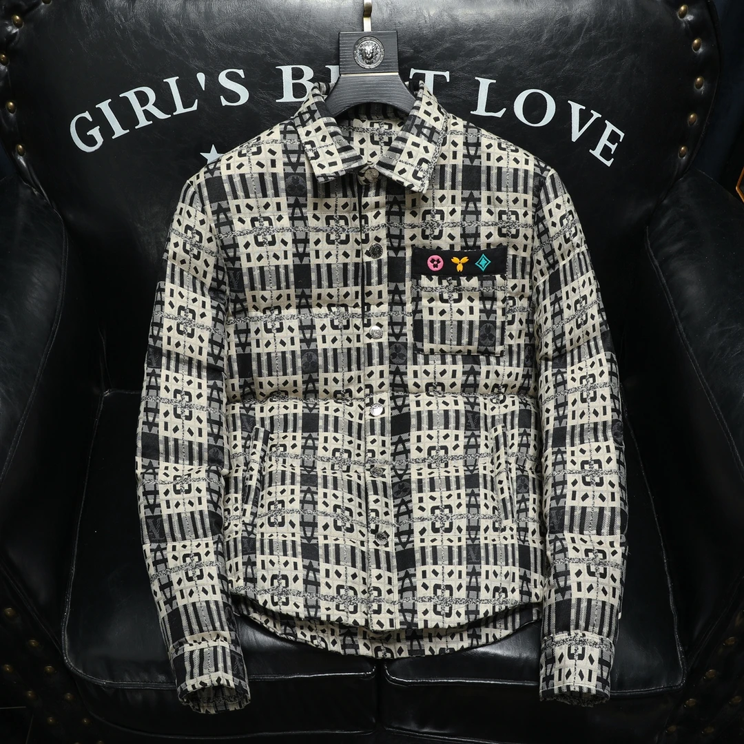 2025冬季男士羽绒服新款外套潮牌衬衫领鸭绒加厚保暖翻领短款轻奢