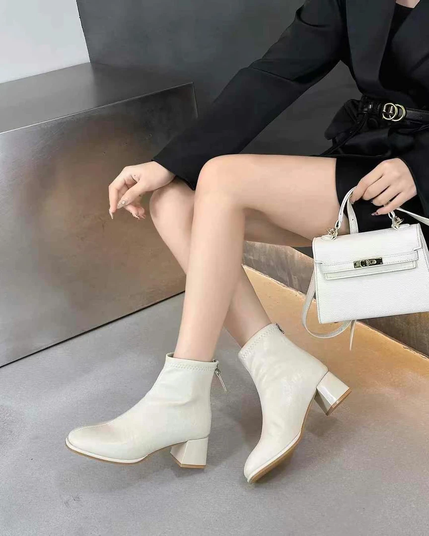 秋冬新款韩版通勤瘦瘦简约粗跟裸靴短靴99-351(加绒)