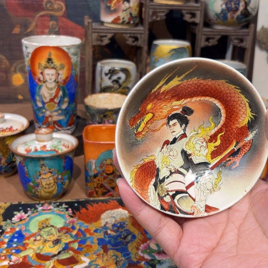 手工手绘赵云茶杯