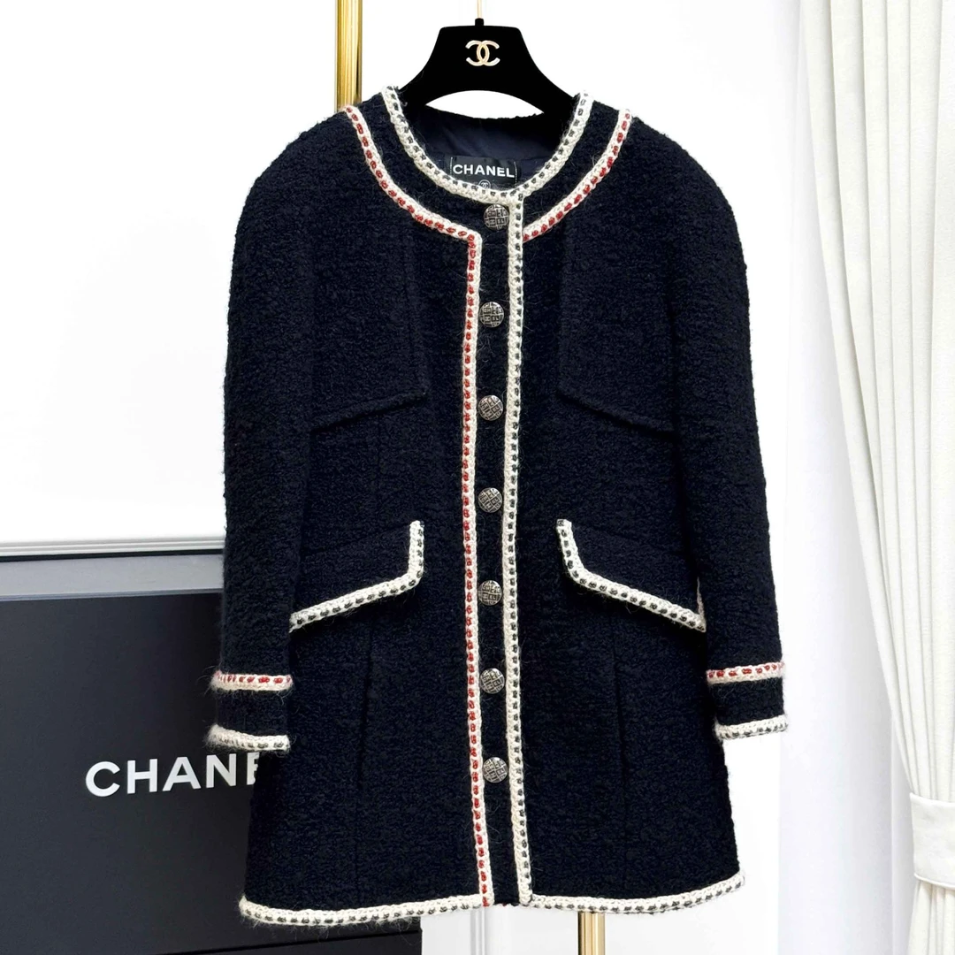 99新 Chanel/香奈儿 38码汉堡系列红蓝滚边黑色粗花呢长袖外套