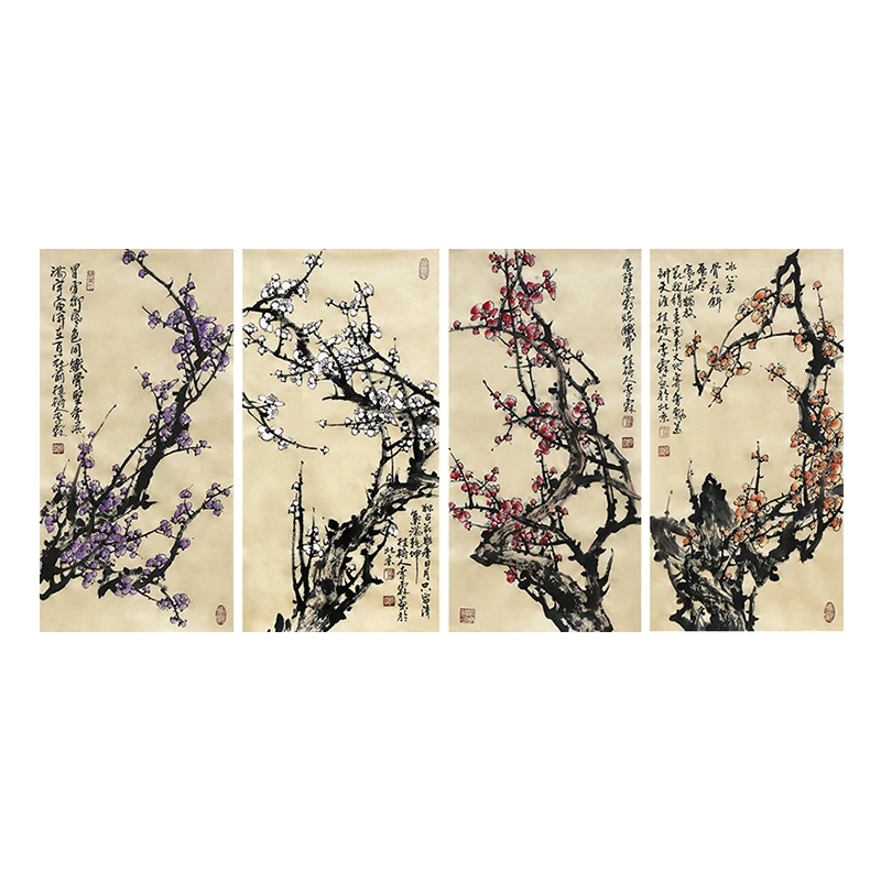 【墨华斋】李霖 68x34cmx4无框 多款 梅花鸟四条屏国画客厅书画作品