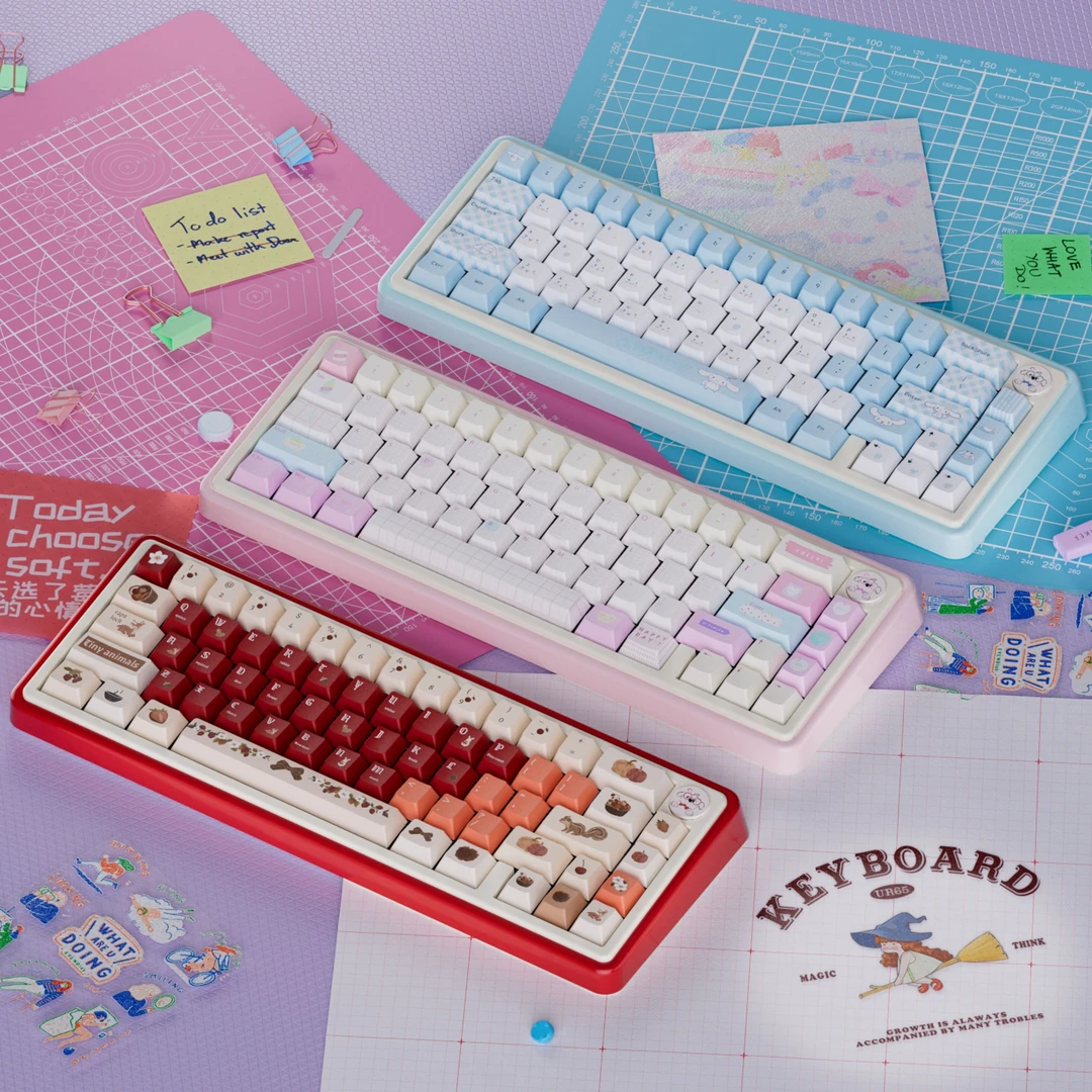 UR65蓝/粉/红色键盘客制化套件三模Gasket热插拔RGB支持QMK/VIA