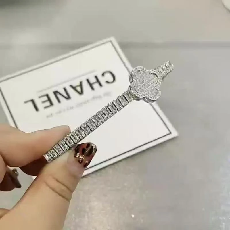 韩国新款头发饰品微镶花朵发夹简约锆石水晶一字夹顶夹侧夹边夹