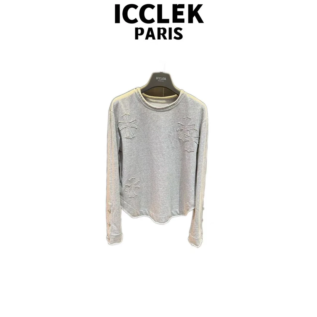 ICCLEK 灰色立体十字架长袖打底气质 轻奢 名媛 -9084