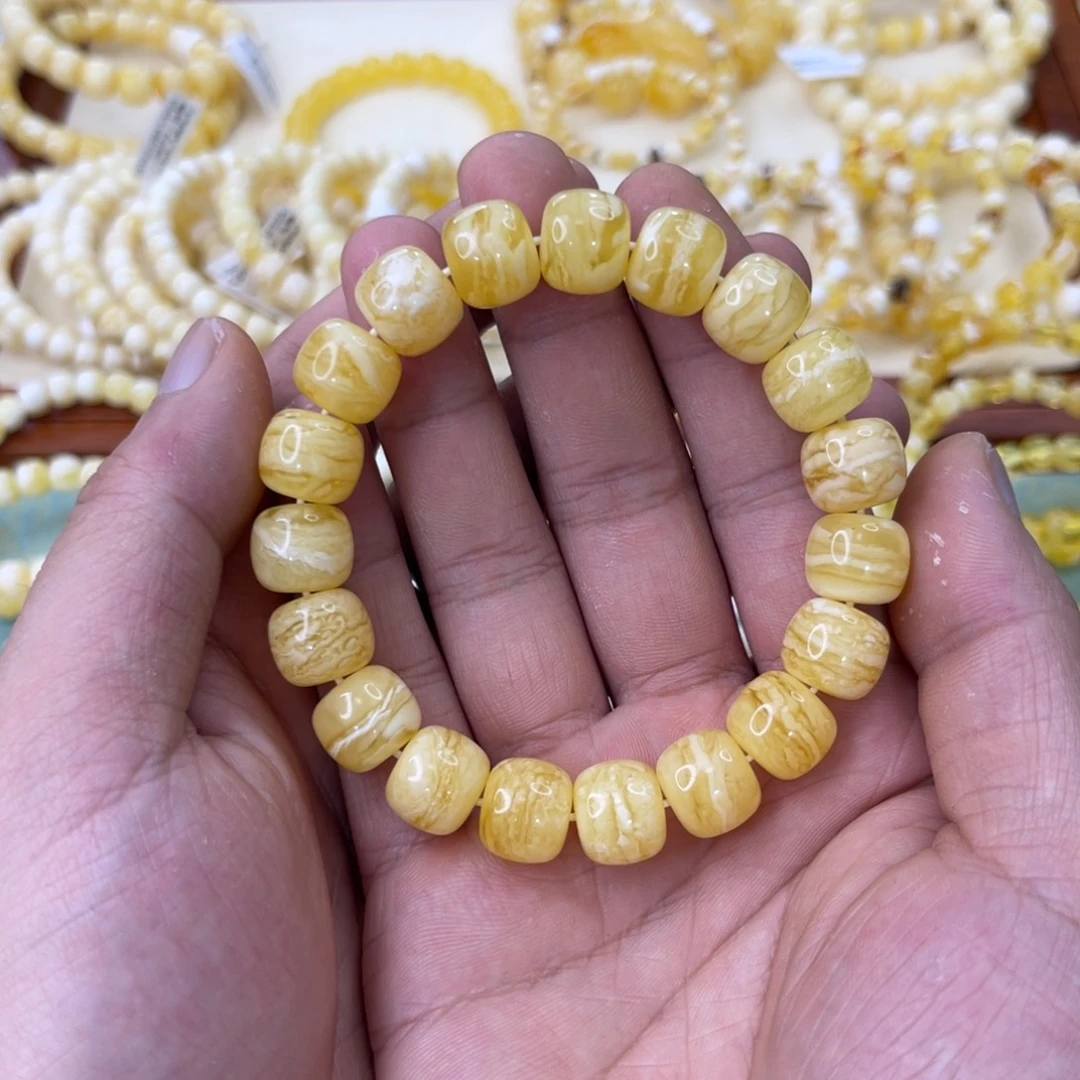 未镶嵌琥珀手链蜜蜡12.8mm瓷白虎皮