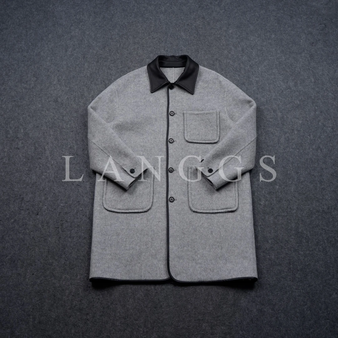 LANGGS&李雪岩 25秋冬新款双面呢宽松休闲中长款大衣外套-75606