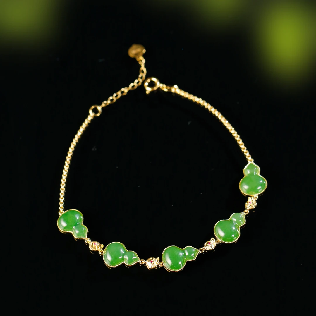 白玉世家福禄双全/18K金碧玉冰阳绿手链