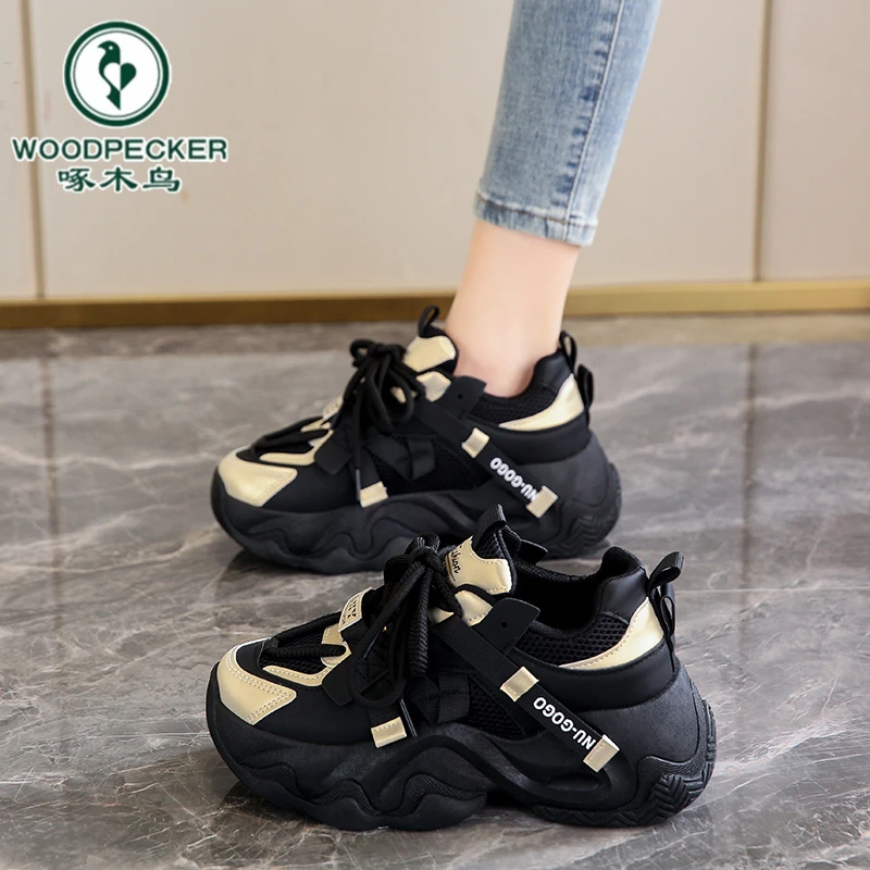 【正品】啄木鸟老爹鞋女2025新款秋冬小个子内增高运动鞋显脚小女鞋