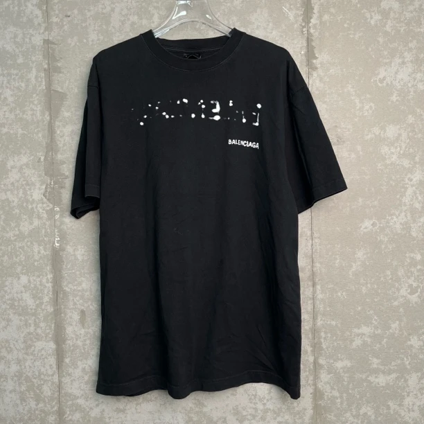 未使用 Balenciaga/巴黎世家 S*1/巴黎世家泼墨黑色短袖/17057