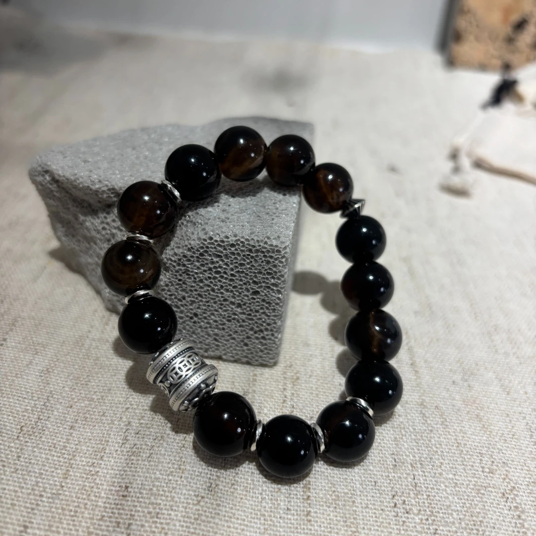 925银手链 JIUJIU【暗影】手串复古弹力隔片款珠珠手串1216