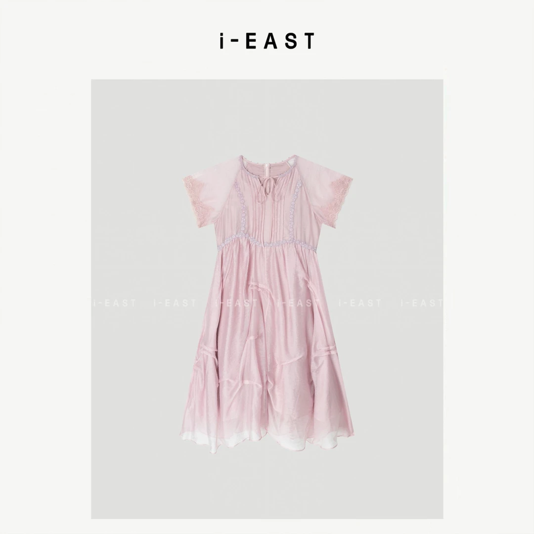 i-EAST 干枯玫瑰~甜美风纱纱短袖连衣裙-5X H25L186