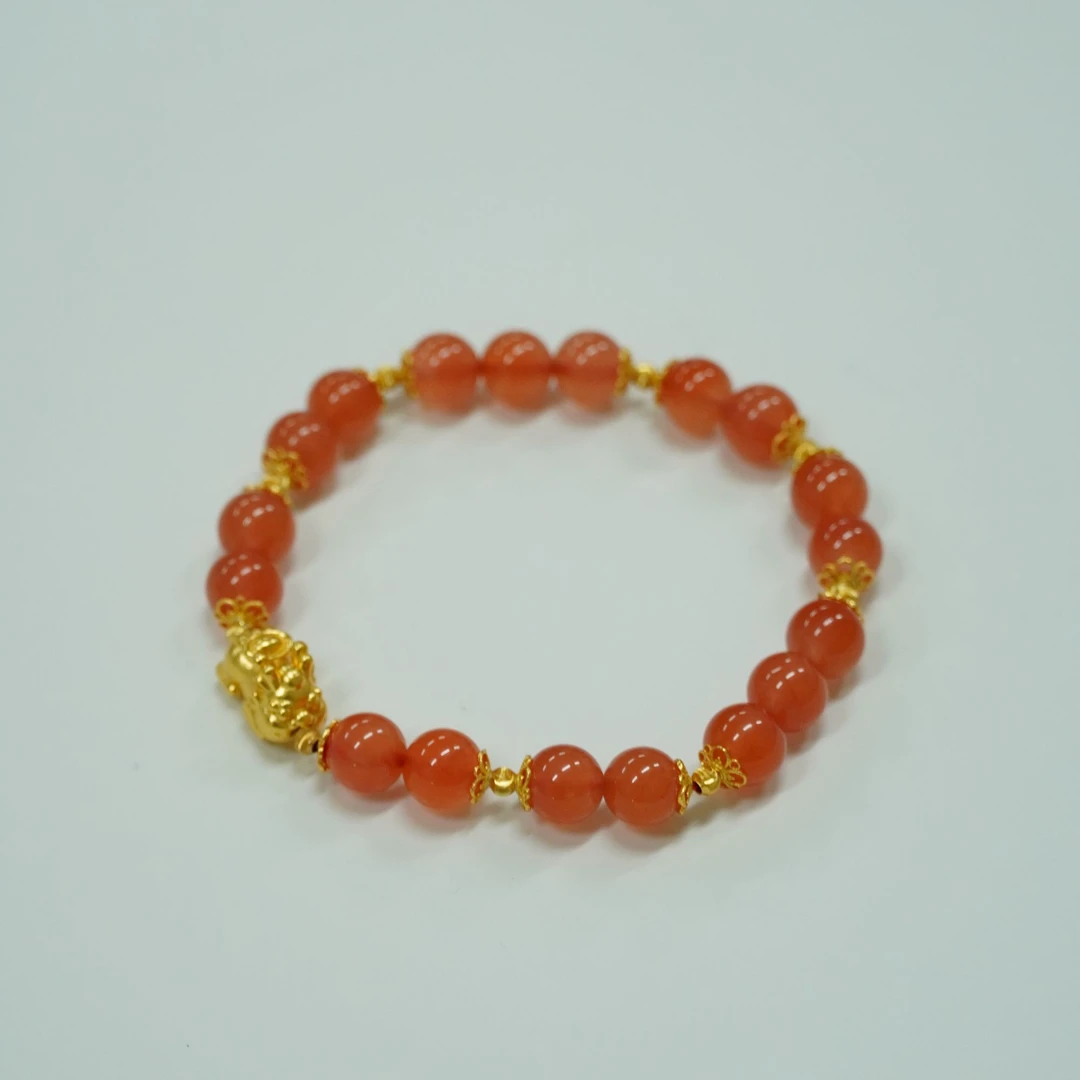 【不二】水红-保山河湾料南红S925银DIY手串8mm±（多样性发）