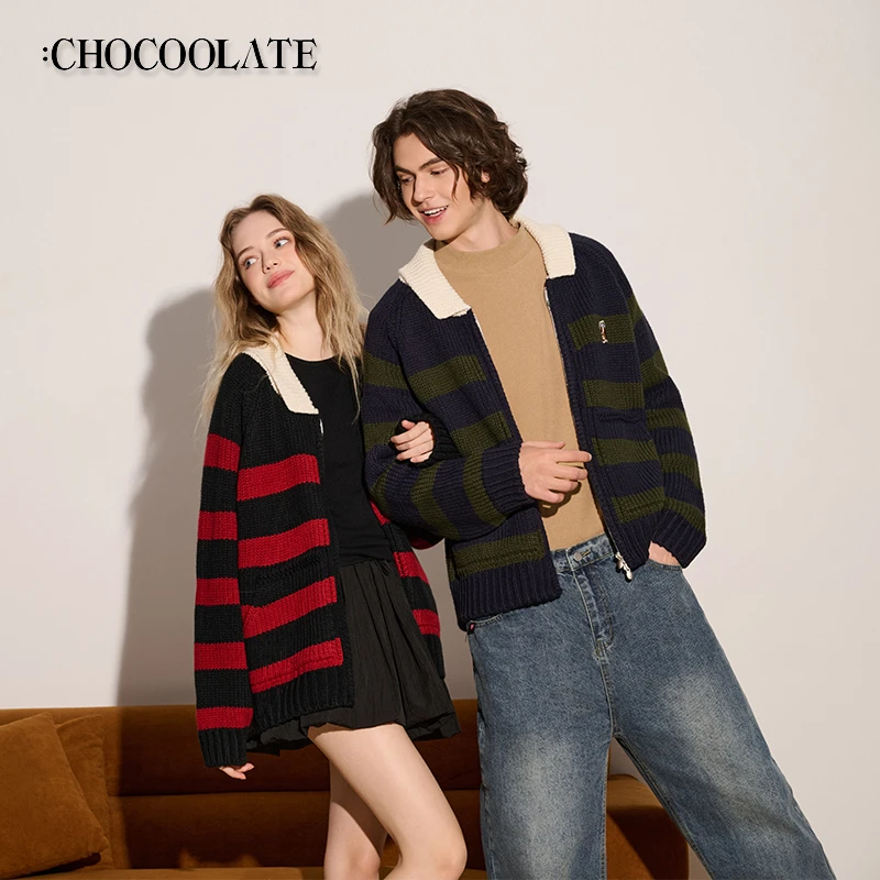 it：CHOCOOLATE《圣诞系列》翻领横条拉链毛衣6164-1330353【DB】