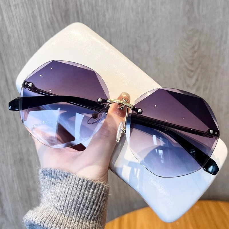 2025新款多边无框切边墨镜女韩版潮圆脸复古原宿风太阳镜个性潮流