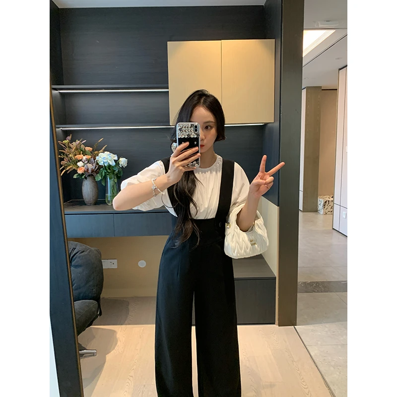 XINYI【高知比例】夏季休闲衬衫+背带裤女显瘦两件套X625A06984