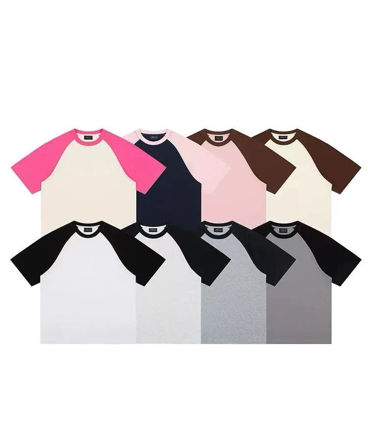 【C101-C160】夏季新款复古插肩短袖男女同款宽松圆领拼接T恤
