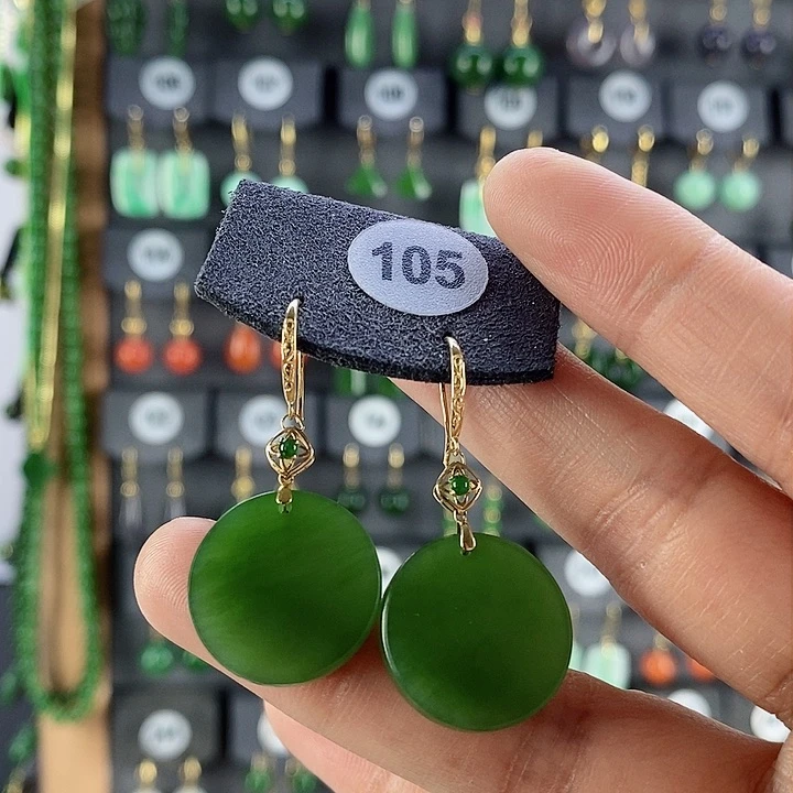 和田玉耳饰18K金镶嵌