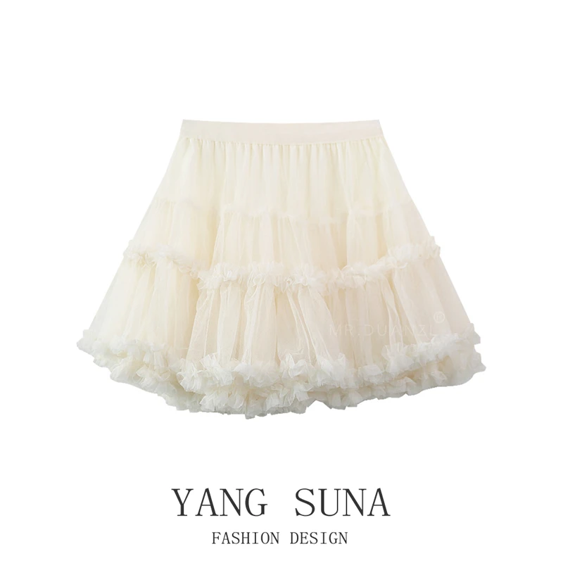 蓬蓬网纱公主裙半身裙女夏季甜美花边防走光小个子a字短裙蛋糕裙