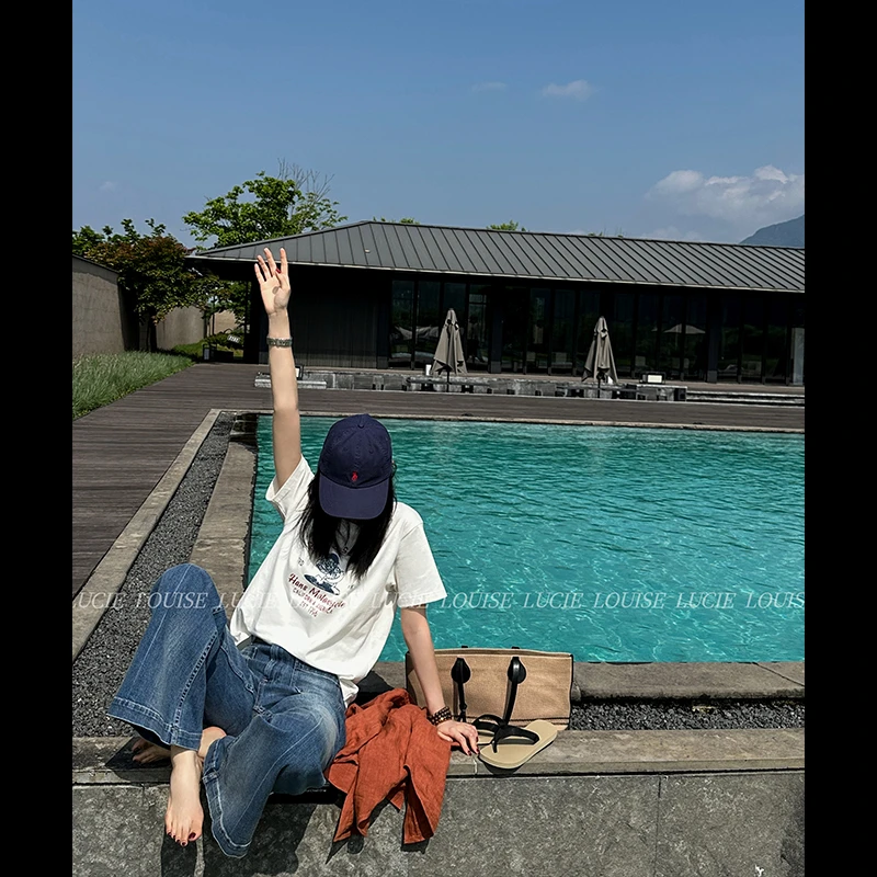 LUCIE LOUISE 唐老鸭T·100棉水浆印花趣味百搭复古T恤上衣LL0040