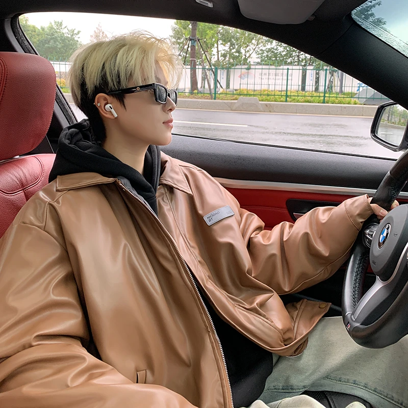 皮衣外套男高级感秋冬款加厚复古夹克潮牌韩版痞帅翻领宽松机车服