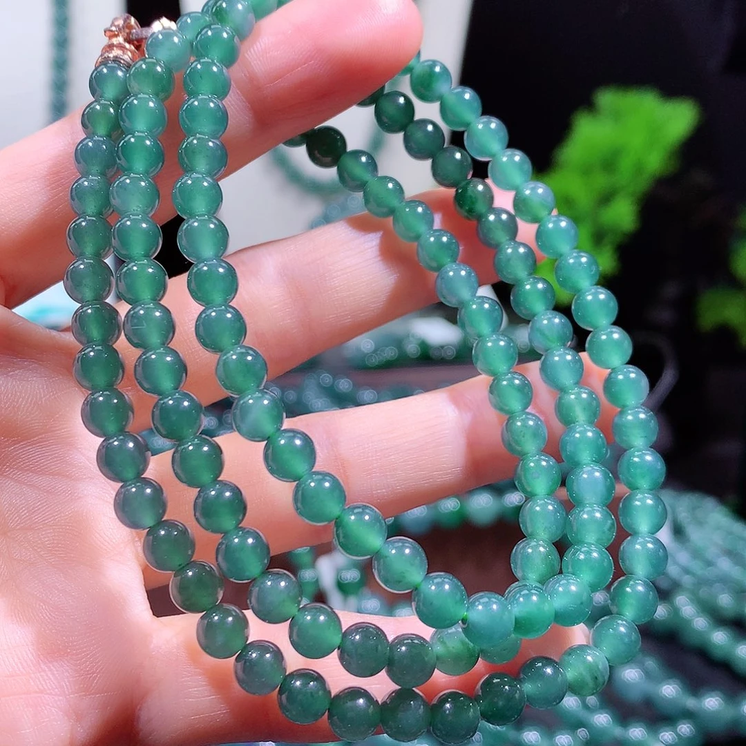 翡翠未镶嵌手链天然a货翡翠项链6mm 120'颗