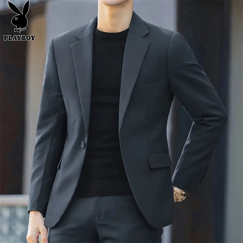 花花公子男士纯色休闲西服春秋季新款韩版潮流修身痞帅西装外套男