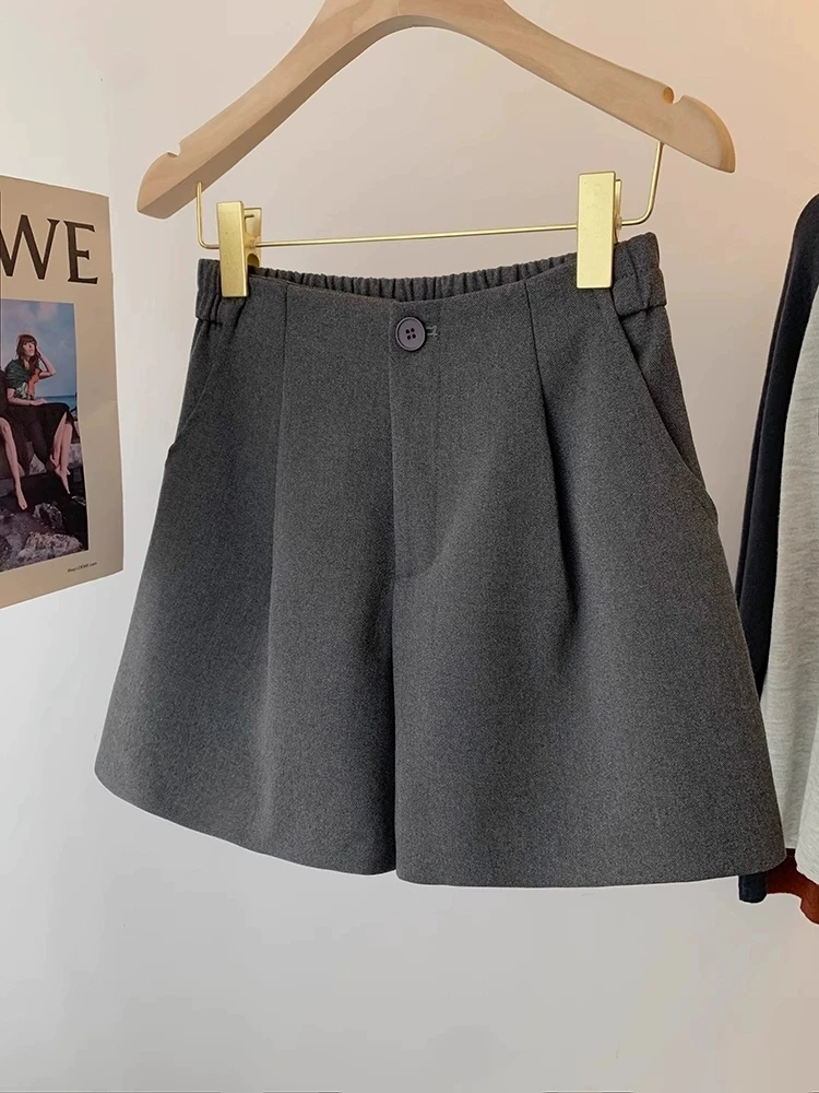 毛呢短裤女秋冬大码胖mm高腰显瘦呢子百搭靴裤外穿打底a字阔腿裤