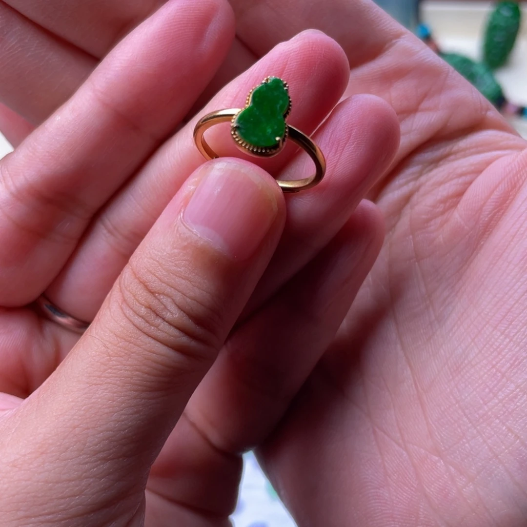 翡翠戒指银S925镶嵌银镶葫芦戒指