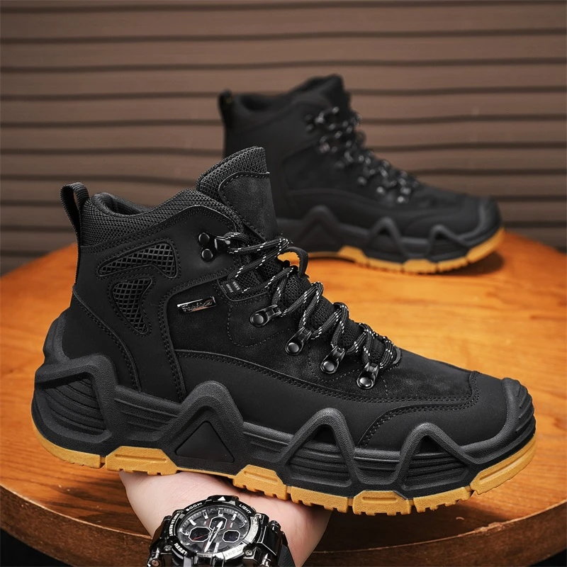 新款男士防滑百搭时尚软底潮鞋增高休闲运动鞋防滑户外高帮男鞋子