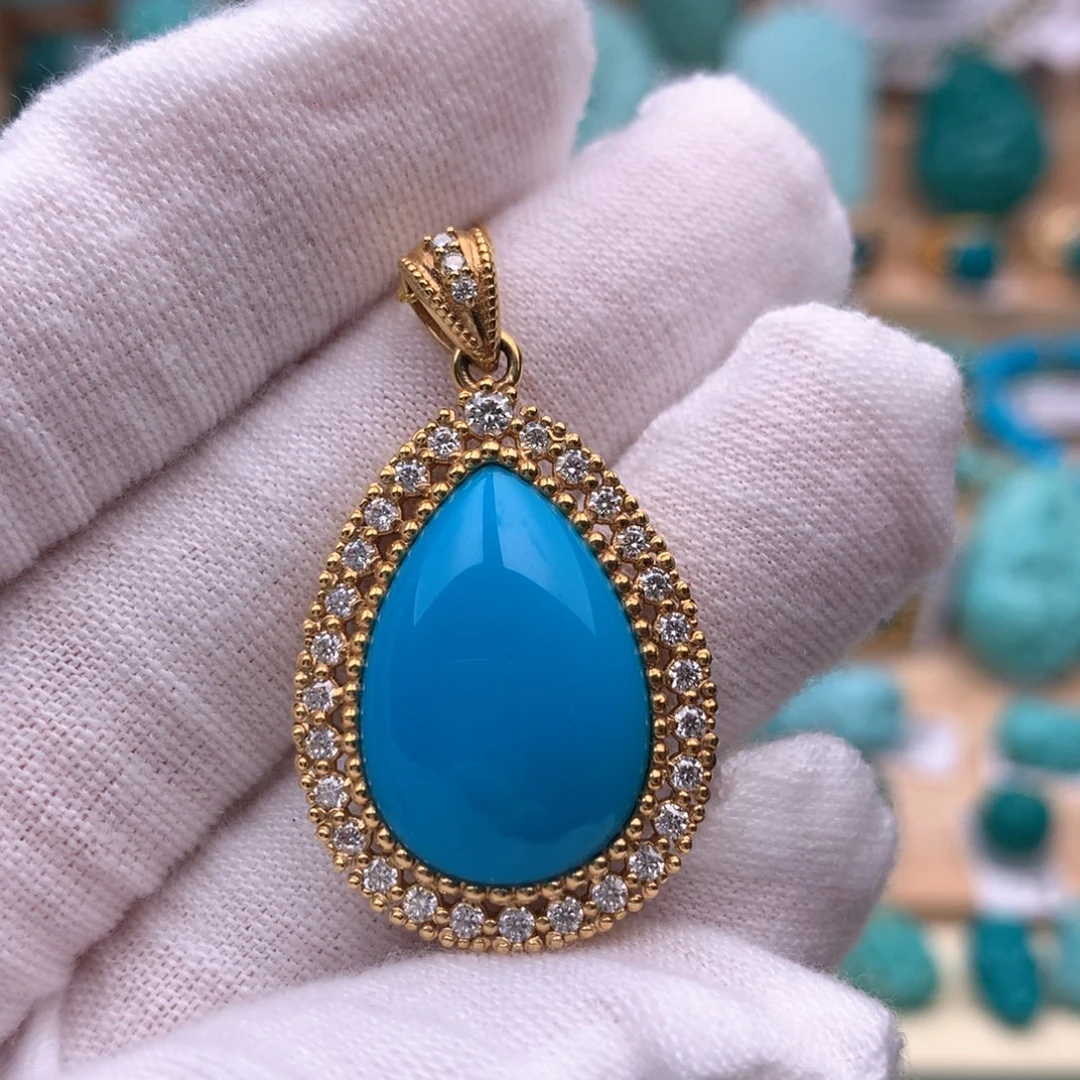 绿松石18K金镶嵌珠宝奇石