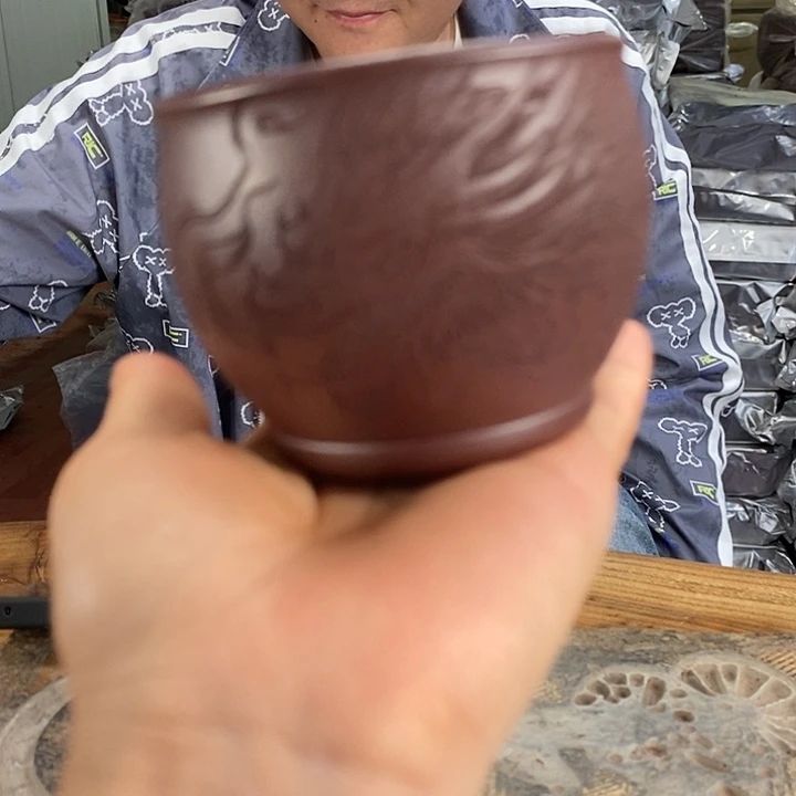 茶壶紫砂纯石红刻绘微瑕主人杯