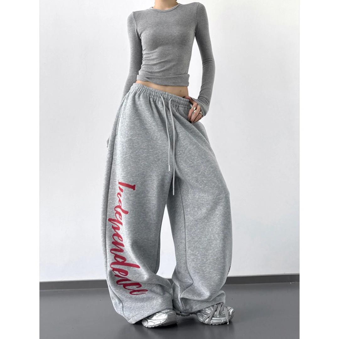 看不腻灰色卫裤女2025春秋冬季新款刺绣运动裤学生街舞百搭休闲裤