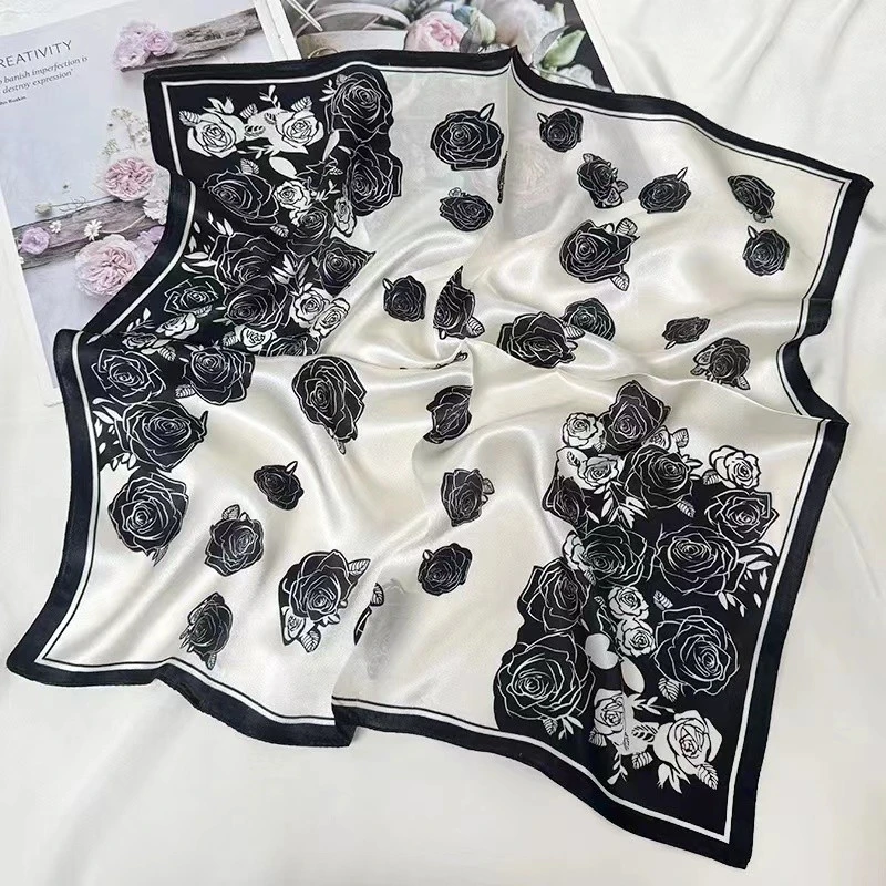 【经典山茶】53cm100%桑蚕丝14姆米素绉缎丝巾围巾小方巾礼物