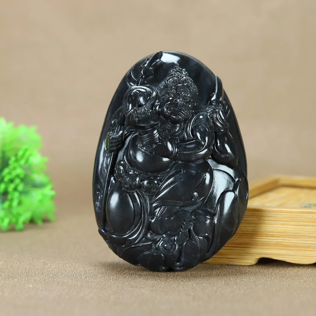 新疆和田玉青花聚墨大黑天手把件