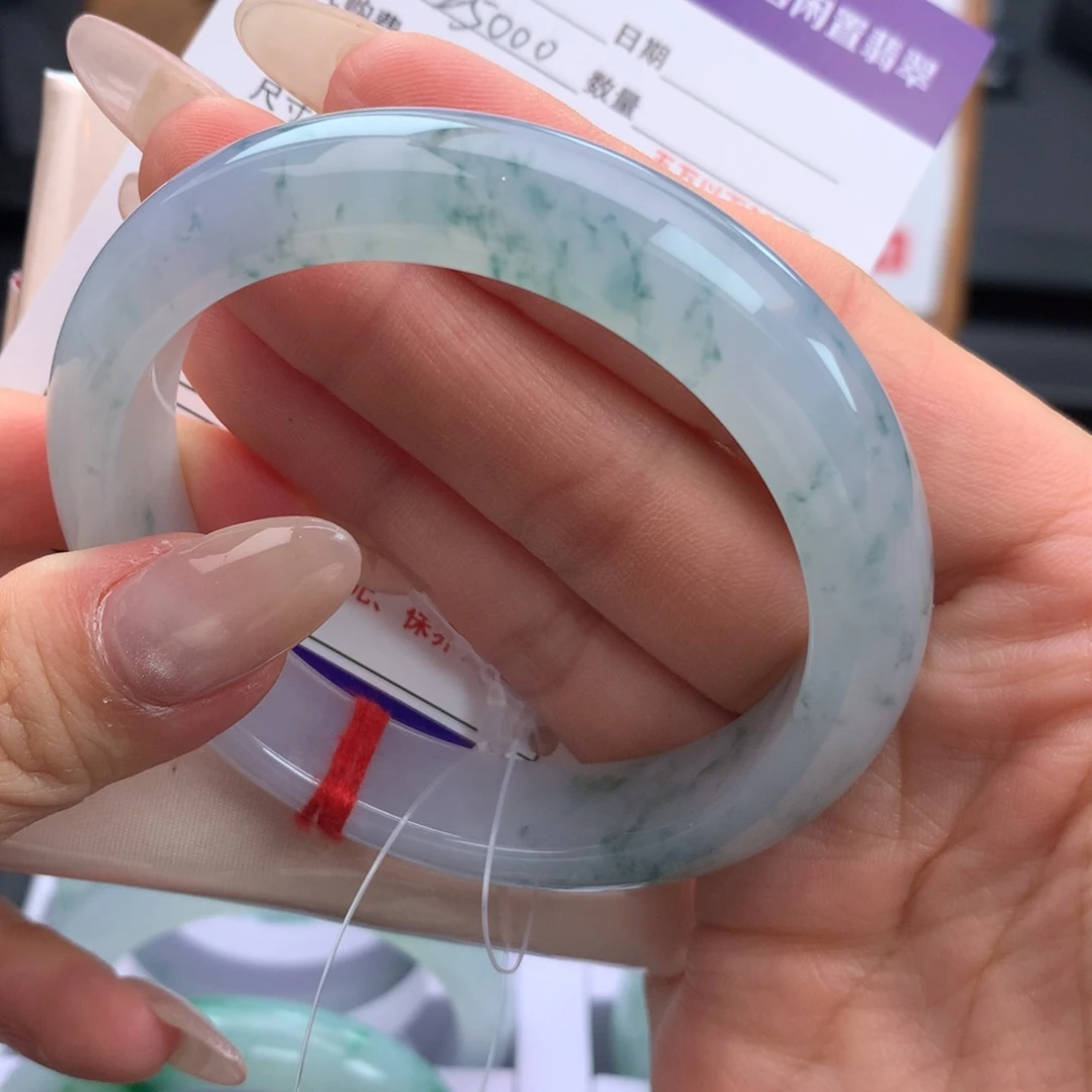 未镶嵌手镯翡翠014冰胶飘蓝花正圈