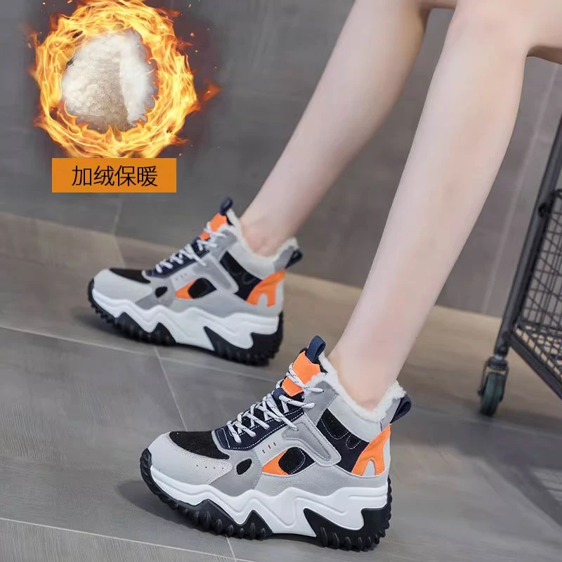 【厂家直销】高帮棉鞋女冬季新款加绒加厚抗寒雪地靴厚底防滑老爹鞋