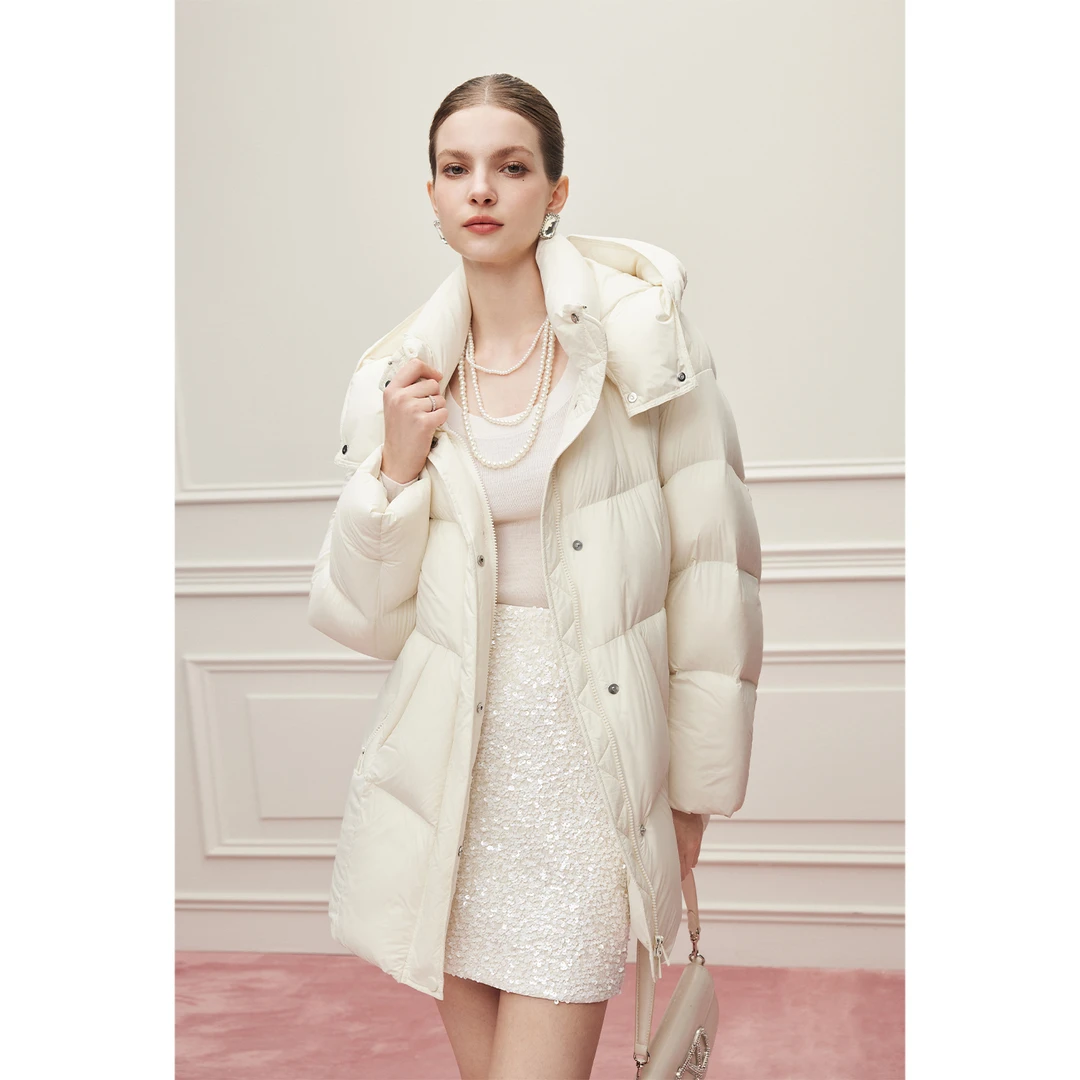 【达人专属】MandyZhang松弛连帽白鹅绒白色羽绒服女冬外套YR0909