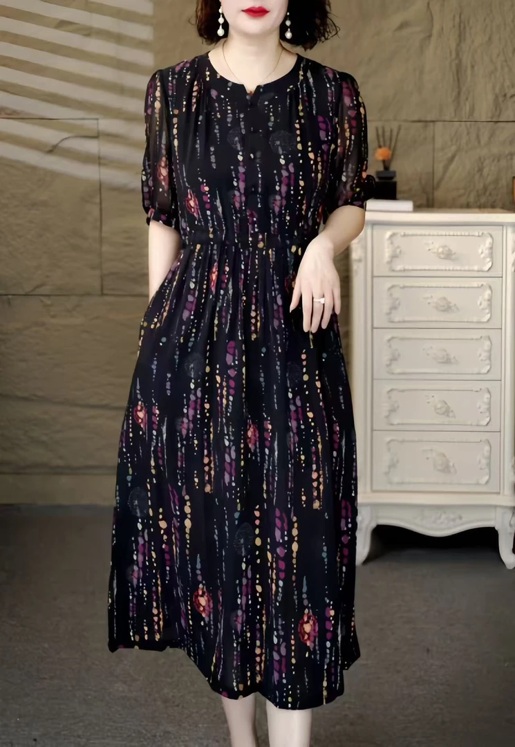 1215夏季百搭时尚简约休闲显瘦遮肉减龄连衣裙