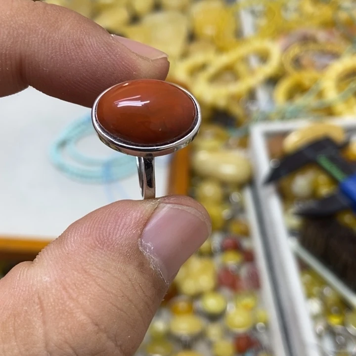 南红玛瑙银S925镶嵌串戒指