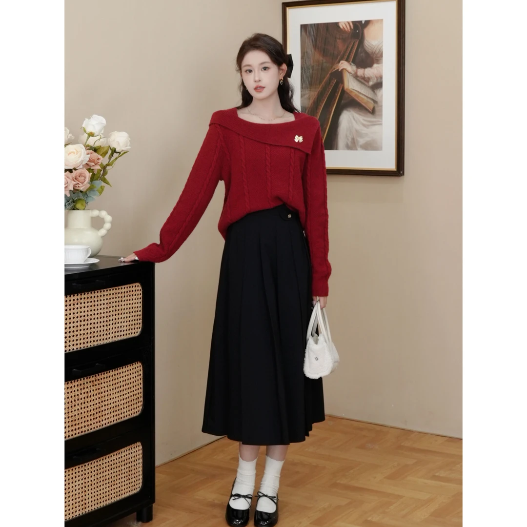 【清清】MOMO秋冬针织红色毛衣