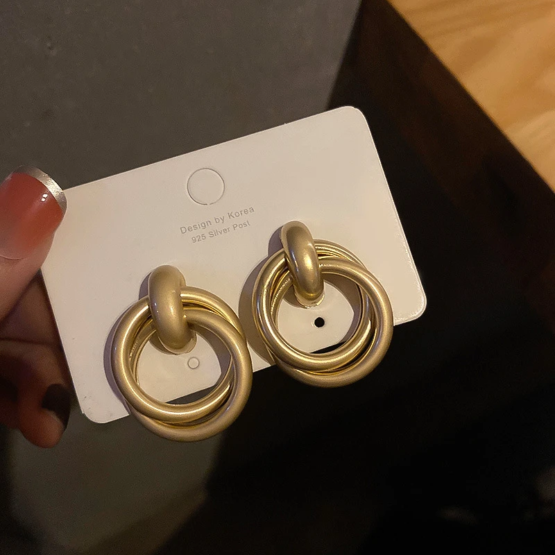 合金耳饰 韩国金属圆圈环绕耳环女法式复古高级感冷淡耳饰女气质