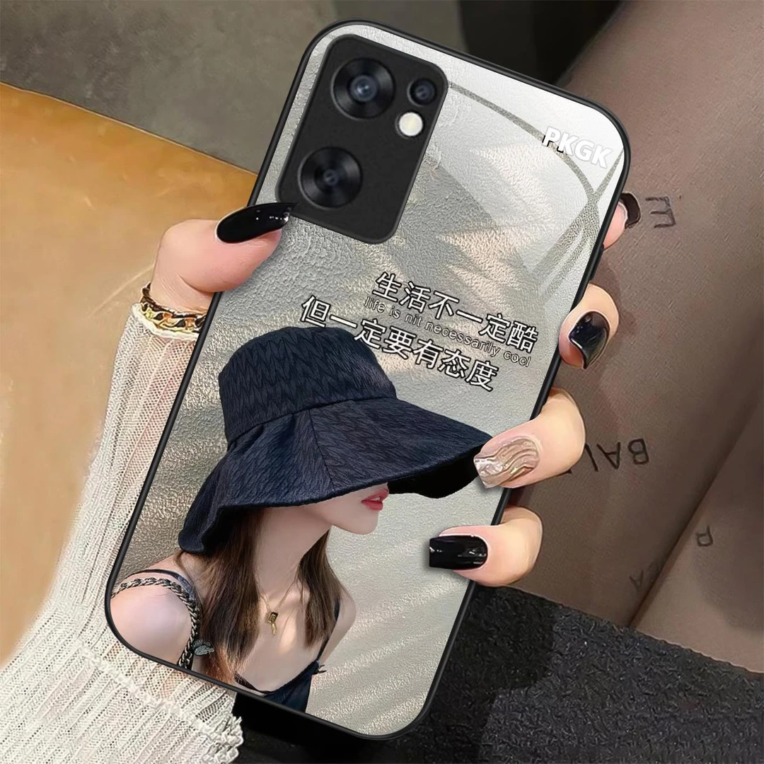 适用【OPPO Reno7 SE】生活态度液态玻璃手机壳 防摔刮 优雅时尚