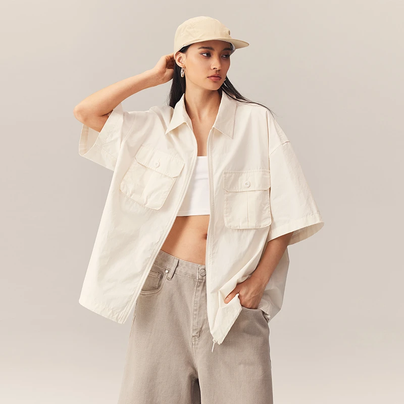 CHINISM赤尘 磨毛棉感亲肤短袖衬衫男夏季新款美式工装衬衣外套