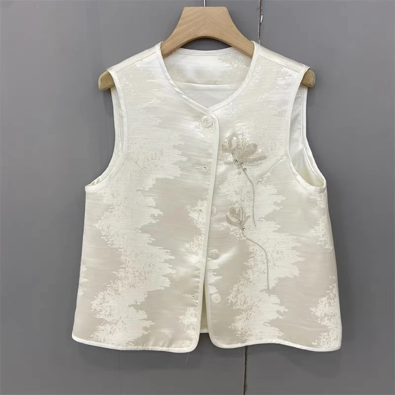 【一枝独秀】新中式国风钉珠提花马甲背心春新款高级感别致坎肩8653