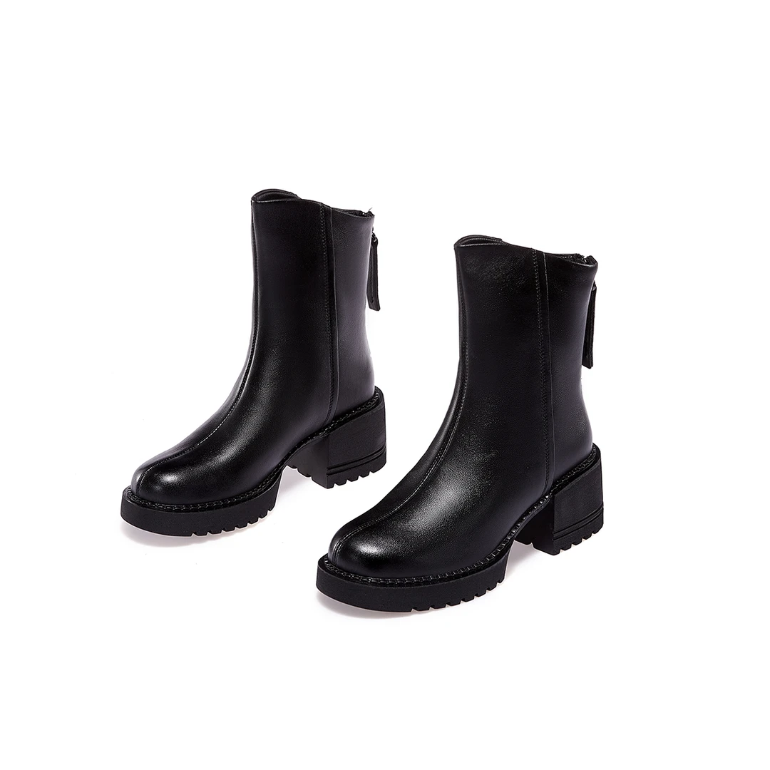 品牌撤柜2025秋冬季新款真皮中筒防滑粗跟马丁靴女鞋英伦休闲女靴