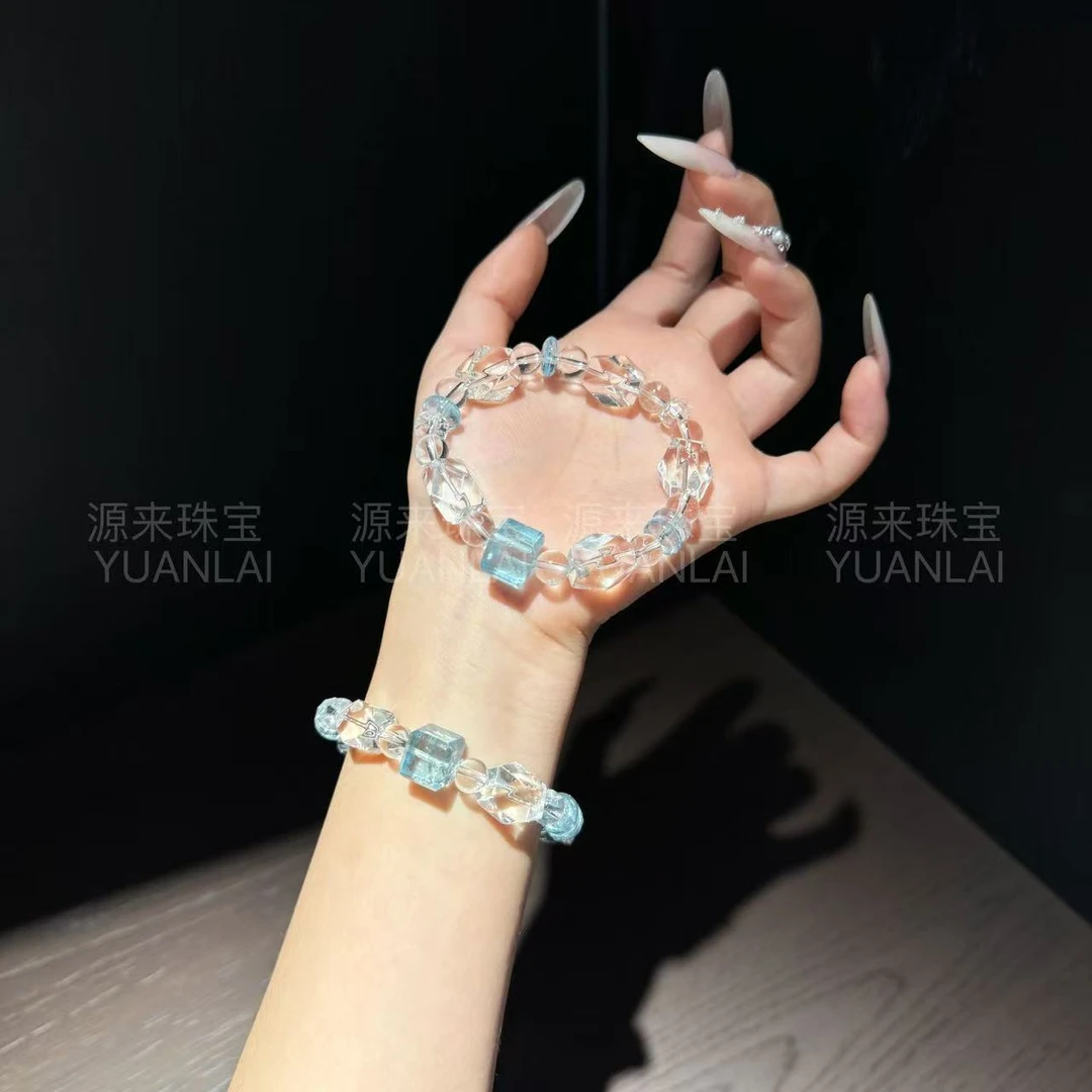 E*冰蓝晶语*白水晶托帕石手串YY3038