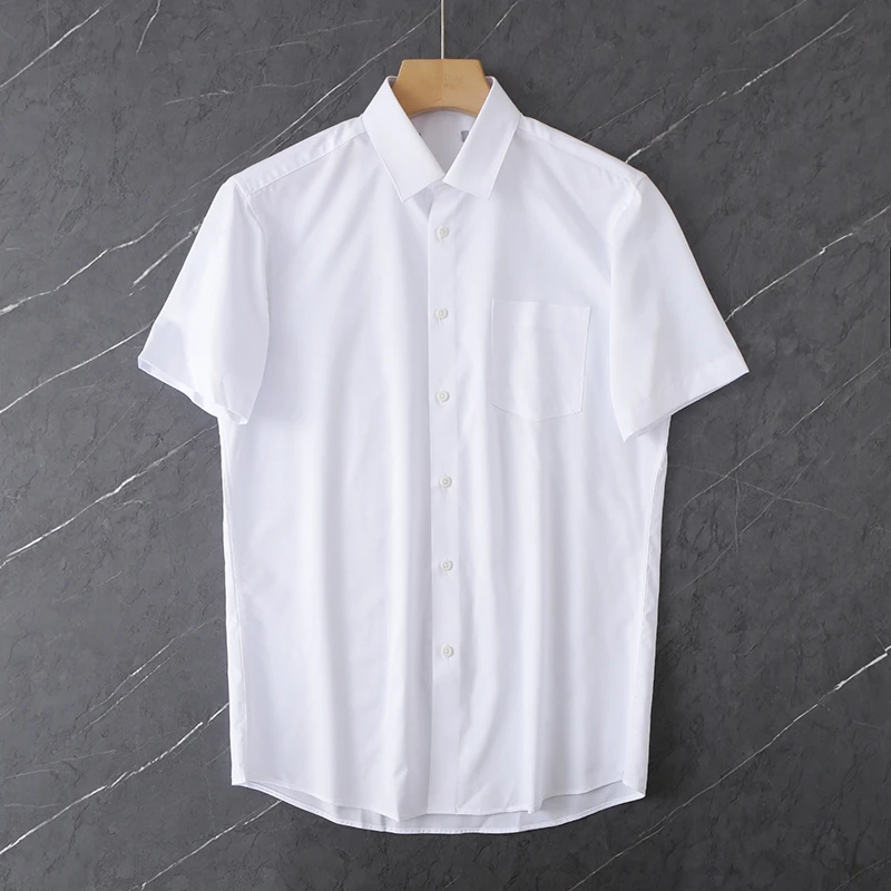 HS330剪标男士短袖衬衫男胸前带口袋白色商务正装衬衣男